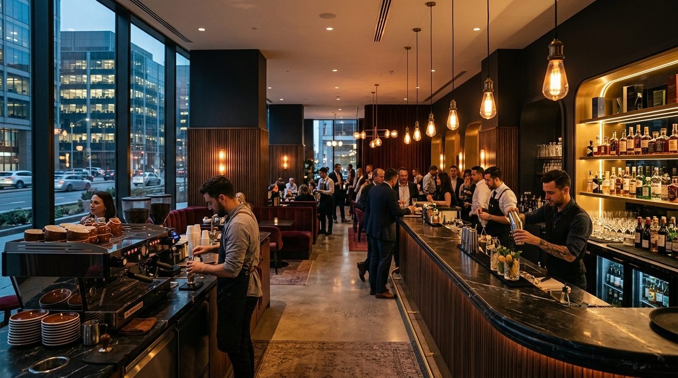Café and bar interior representing the AM-PM Café and Bar project in Gurugram