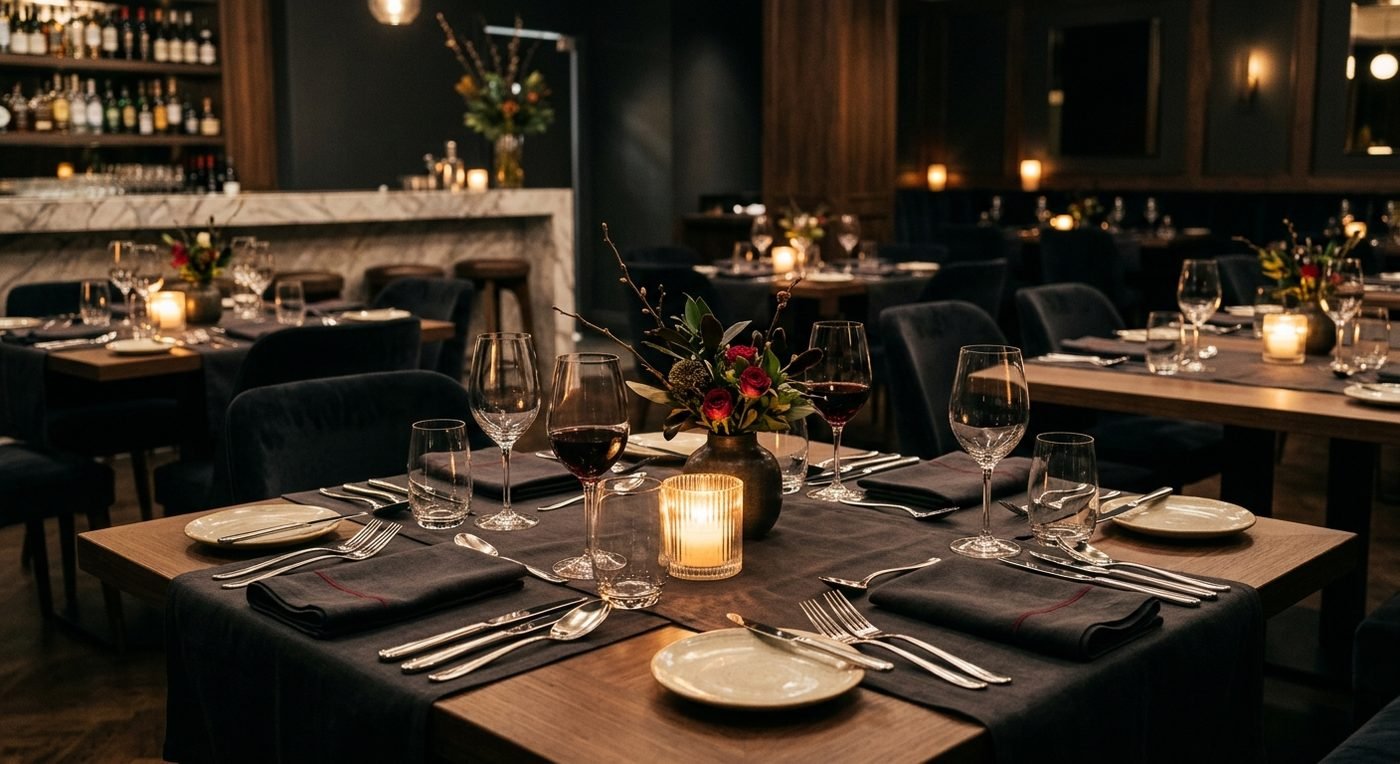 Restaurant dining room prepared for a pre-opening soft launch service