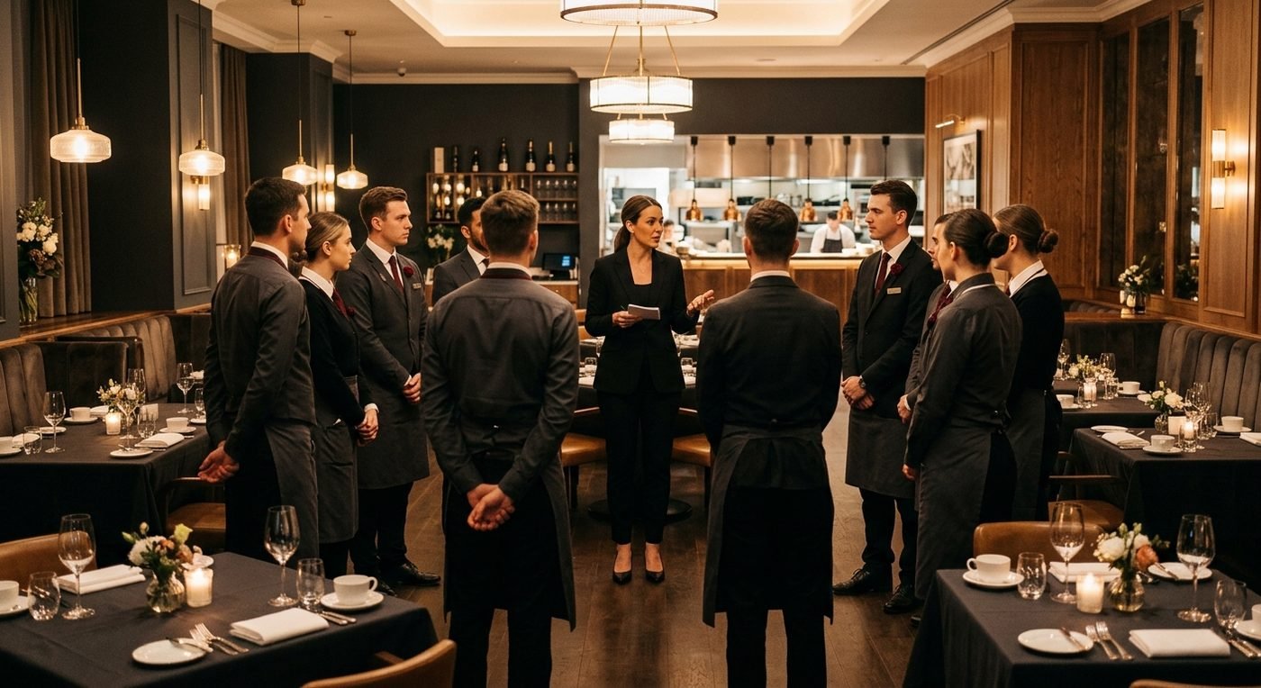 Café team delivering warm professional hospitality service